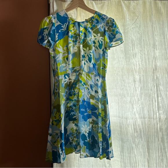 Reformation Floral Lightweight Pleated Short Sleeve Dress Blue Green Size XS - Picture 1 of 5